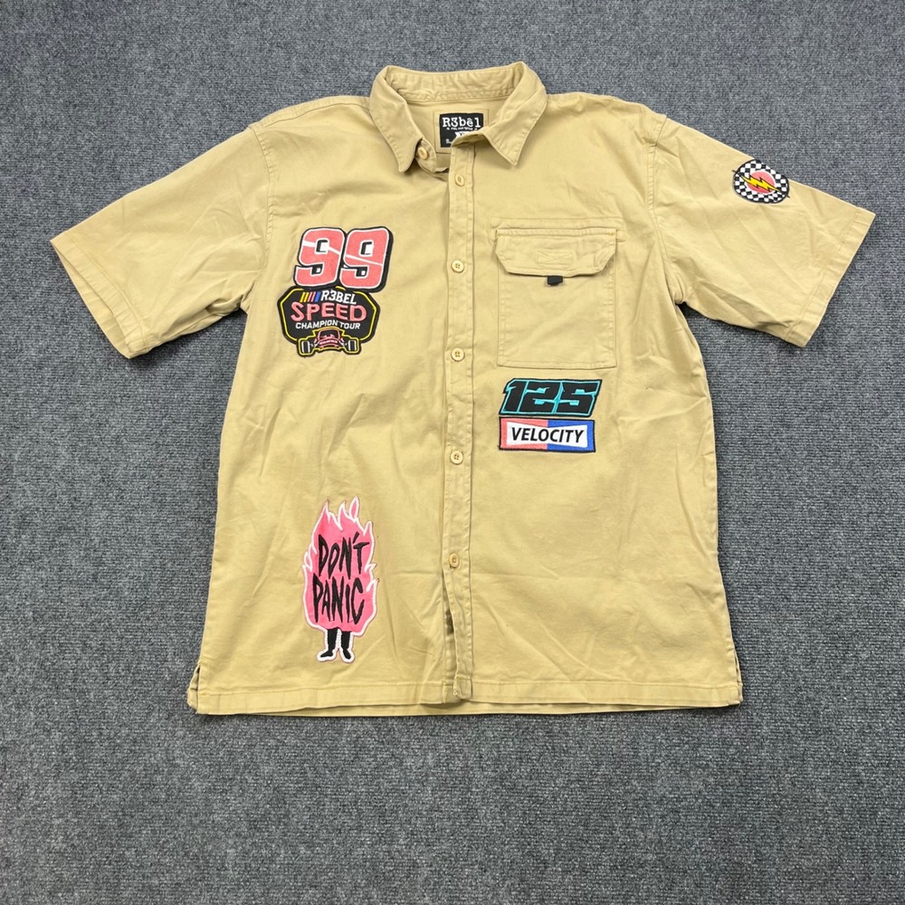 R3bel Racing Patches Speed Champion Tan Button Down Shirt